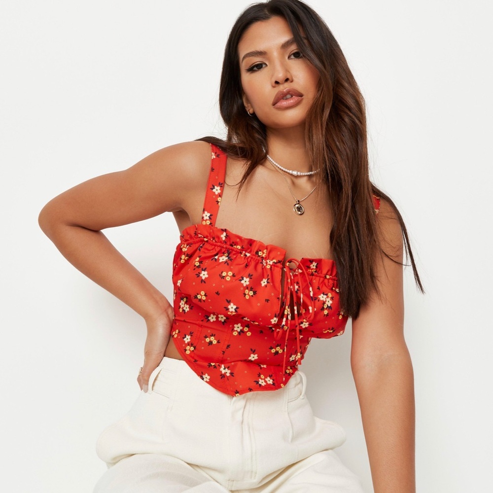 Red floral crop top